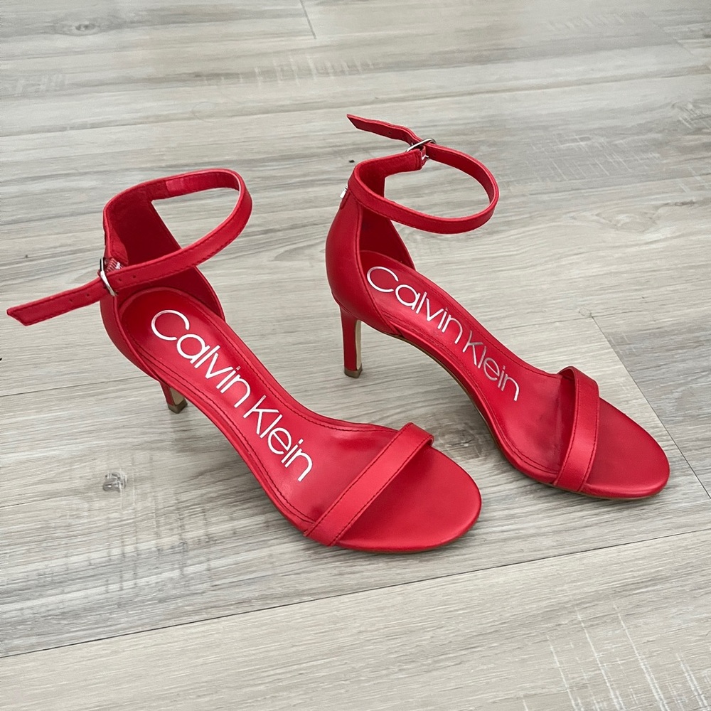 Red Leather Sandal Heels